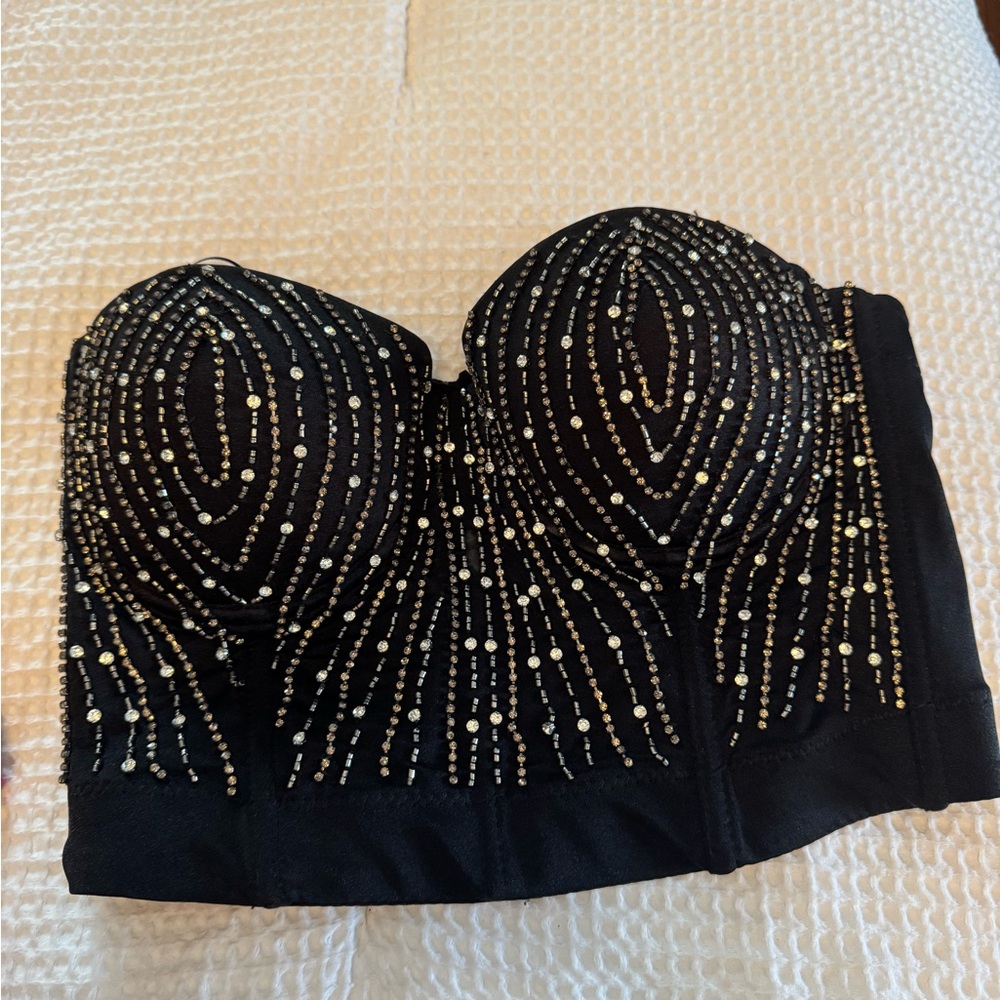 Elegant Black Beaded Strapless Bra